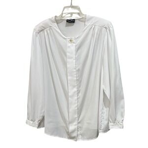 Vtg Gianna Woman Ivory Satin Blouse Hidden Button Career Top Est. 2X See Desc